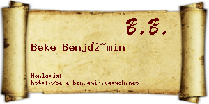 Beke Benjámin névjegykártya